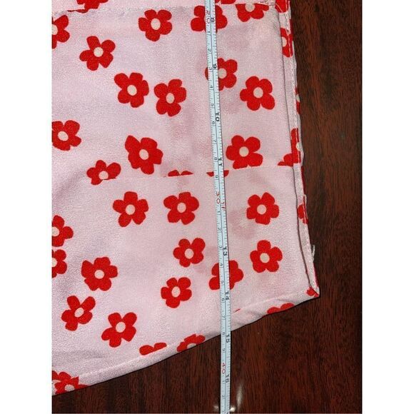 Shein Light Pink with Red Flowers Mini Skirt Zipper Size Small - Picture 8 of 11